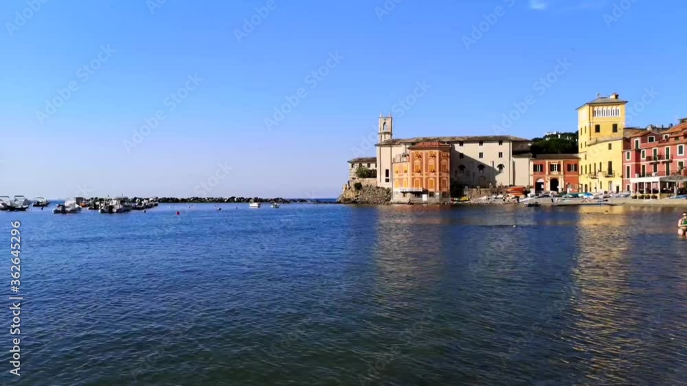 Hyperlapse of The beach of the silence in Sestri Levante with many colored facade Hyperlapse of The beach of the silence in Sestri Levante with many colored facade