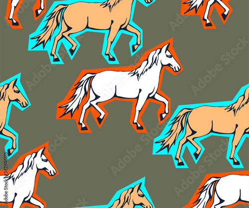 Vector background hand drawn horse. Hand drawn ink illustration. Modern ornamental decorative background. Vector pattern. Print for textile  cloth  wallpaper  scrapbooking