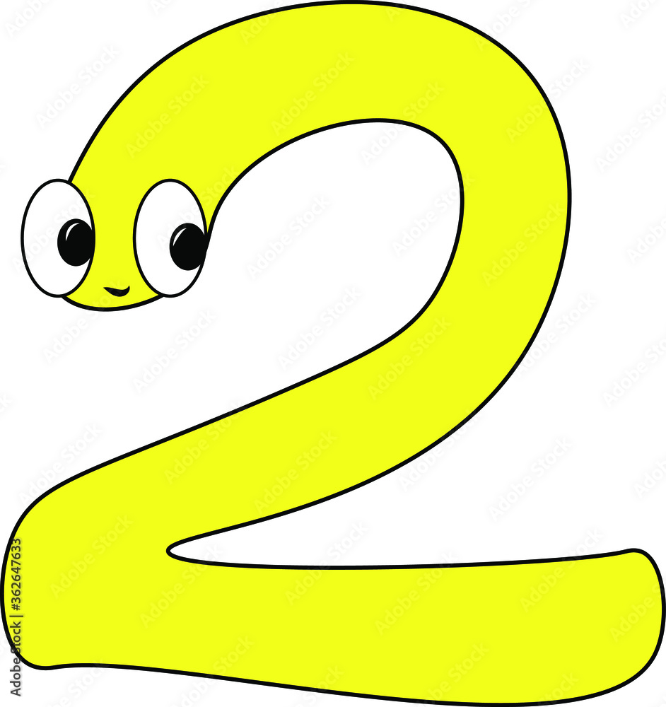 Funny children's colorful bright Alphabet. Arabic numerals. Figure 2. Funny round surprised eyes. Friendly image. Curiosity. A humorous kind image