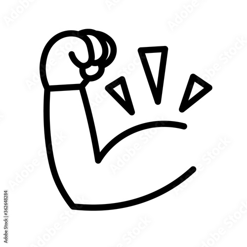 Muscle arm symbol. Simple black and white outline icon. Flat vector illustration. Isolated on white background.