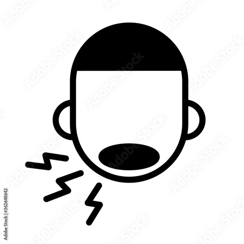 Wheezing, coughing man, minimal black and white outline icon. Flat vector illustration. Isolated on white background.