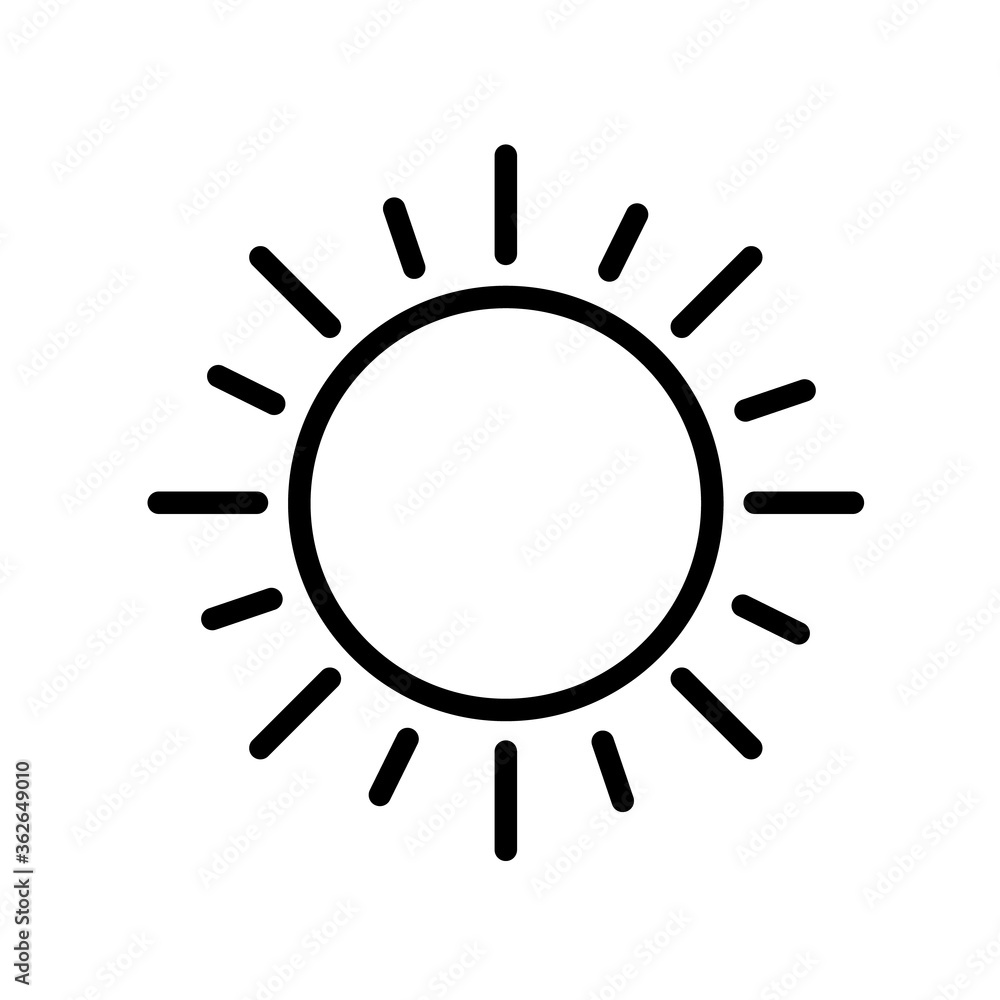 Simple Sun minimal black and white outline icon. Flat vector illustration. Isolated on white background. Simple Sun minimal black and white outline icon. Flat vector illustration. Isolated on white background.
