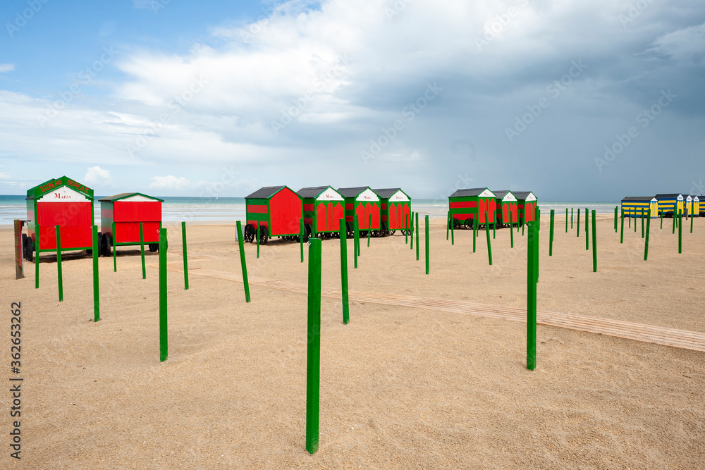bathing cabins at De Panne beach, Belgium bathing cabins at De Panne beach, Belgium