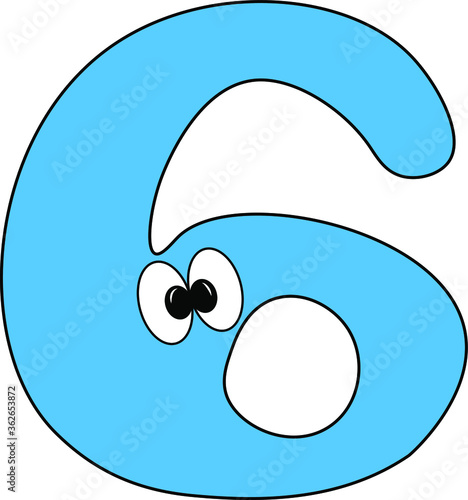 Obraz na płótnie Funny children's colorful bright Alphabet. Arabic numerals. Figure 6. Funny round surprised eyes. Friendly image. Curiosity. A humorous kind image w salonie