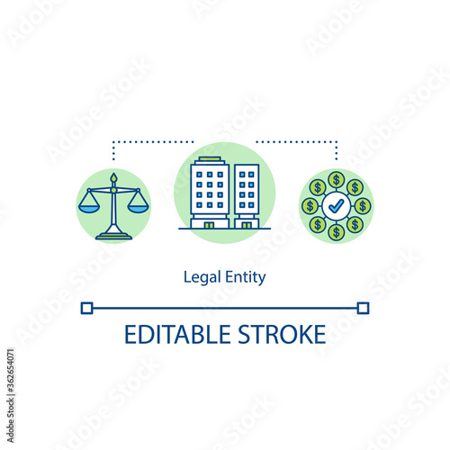 Legal entity concept icon. Notary service building. Lawyer company. Legal consulting firm idea thin line illustration. Vector isolated outline RGB color drawing. Editable stroke