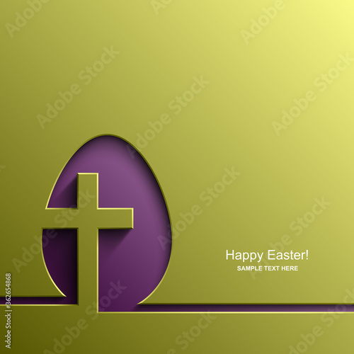 Easter card in the shape of an egg with the image of a Christian cross, Easter background