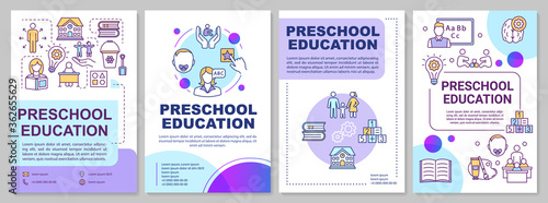 Preschool education brochure template. Childcare and parenting. Flyer, booklet, leaflet print, cover design with linear icons. Vector layouts for magazines, annual reports, advertising posters