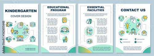 Kindergarten brochure template. Early childhood development. Flyer, booklet, leaflet print, cover design with linear icons. Vector layouts for magazines, annual reports, advertising posters