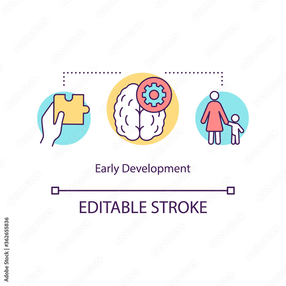 Early development concept icon.Toddler intelligence. Parental support. Kids cognitive growth idea thin line illustration. Vector isolated outline RGB color drawing. Editable stroke