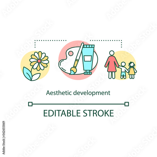 Aesthetic development concept icon. Preschoolers growth. Early childhood creativity education idea thin line illustration. Vector isolated outline RGB color drawing. Editable stroke