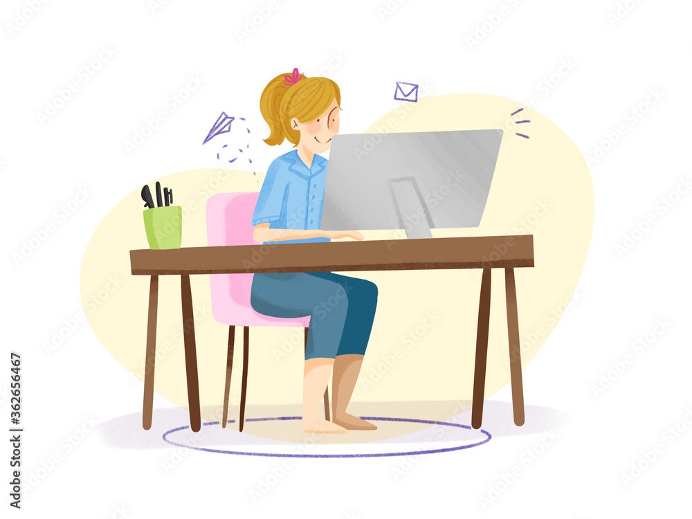 Girl working from home on her desktop