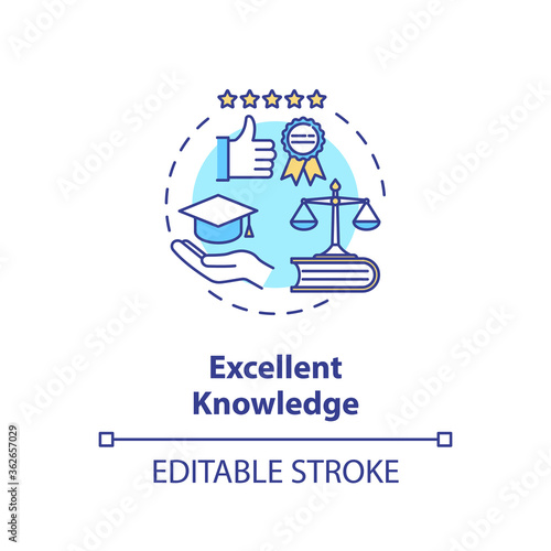 Excellent knowledge concept icon. School of jurisprudence. Law university department. Academic legal education idea thin line illustration. Vector isolated outline RGB color drawing. Editable stroke