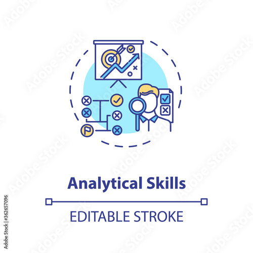 Analytical skill concept icon. Good lawyer and businessman requirement. Information analyzing ability idea thin line illustration. Vector isolated outline RGB color drawing. Editable stroke