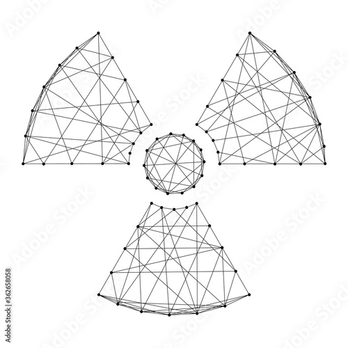 Radiation hazard sign from abstract futuristic polygonal black lines and dots. Vector illustration.