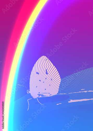 Rainbow butterfly digital illustration. Colorful diversity background.