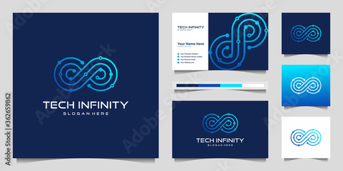 Creative tech infinity line. Modern Infinity Symbol, Technology dot, Premium logo design and business card vector.