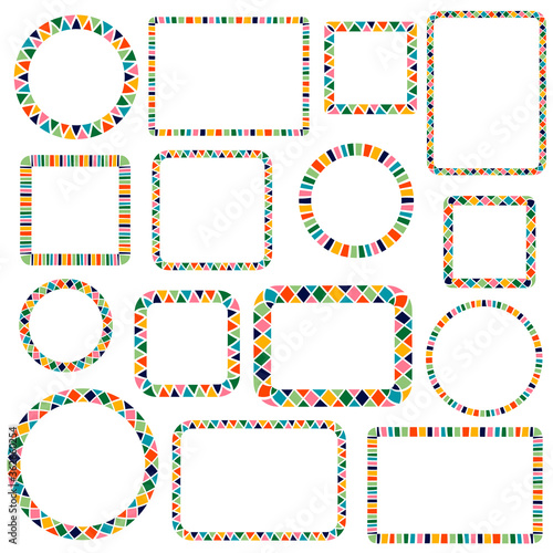 Flat cartoon vector frames set isolated on white. Hand drawn colorful and fun modern design. Perfect for kids and carnival theme.
