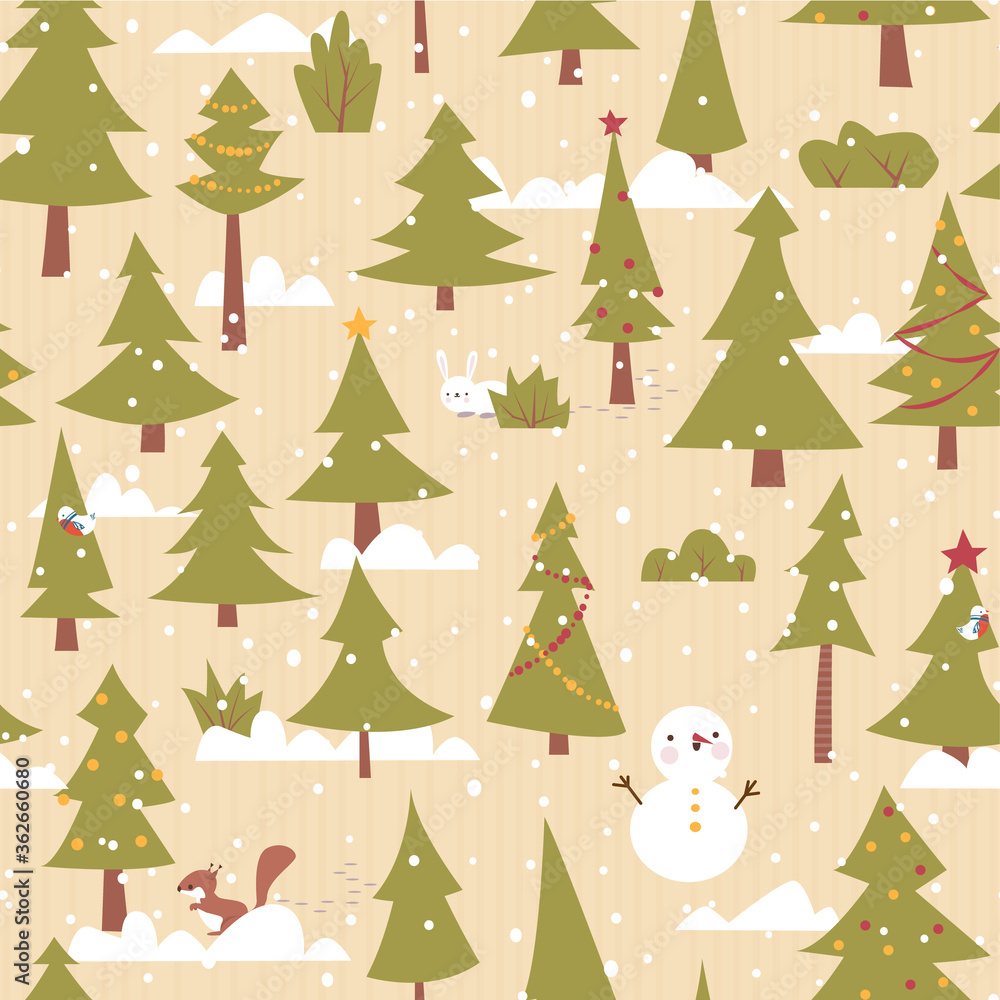 Christmas seamless vector pattern with coniferous trees and snow on blue. Cartoon childish style.
Christmas seamless vector pattern with coniferous trees and snow on blue. Cartoon childish style.