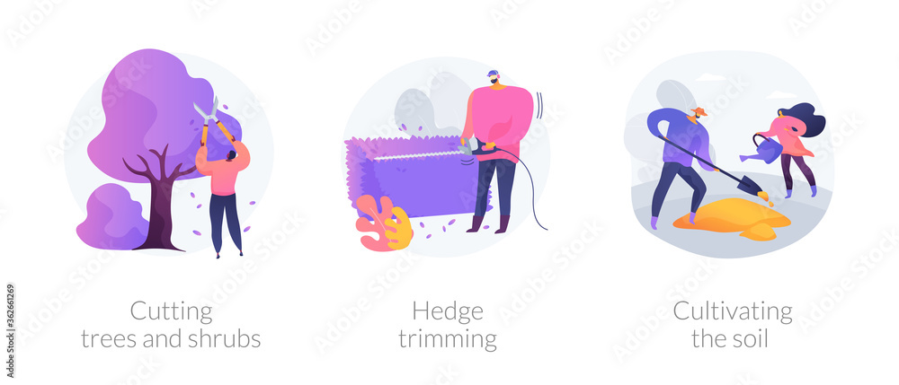 Landscape maintenance abstract concept vector illustration set. Cutting ...