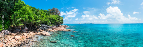 Panoramic view of the island Praslin in the Seychelles