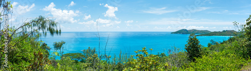 Panoramic view of the island Praslin in the Seychelles
