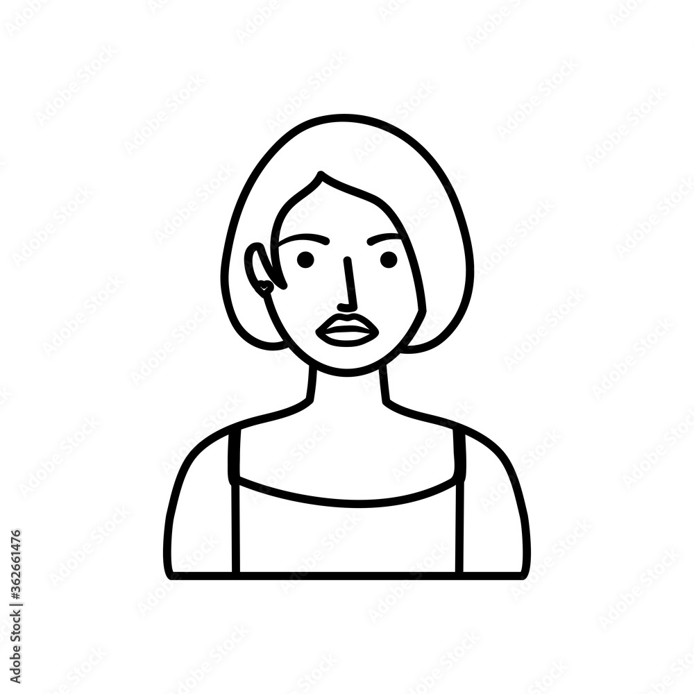 cartoon woman with short hair, line style cartoon woman with short hair, line style