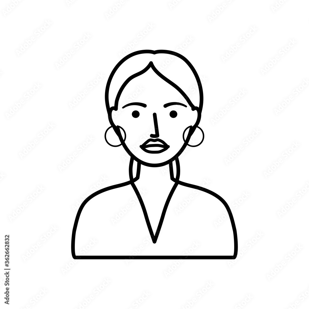 avatar woman with hoops earrings, line style avatar woman with hoops earrings, line style