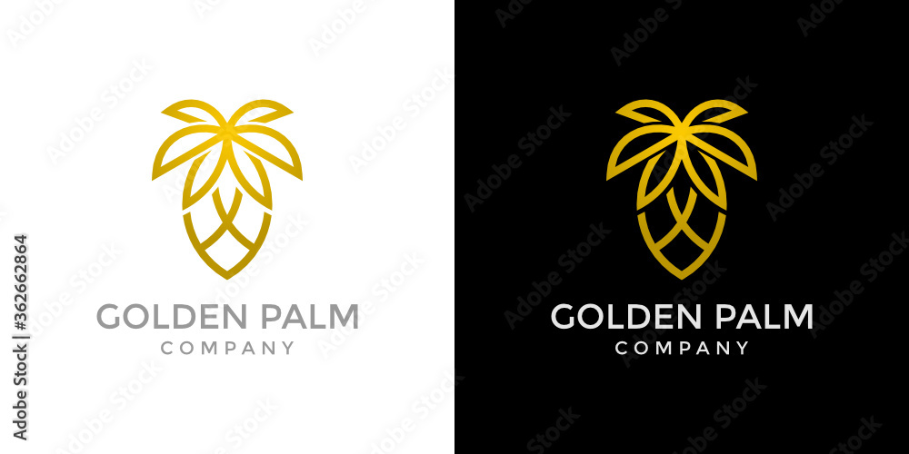 Golden Palm Logo Symbol Icon Monoline Design. 