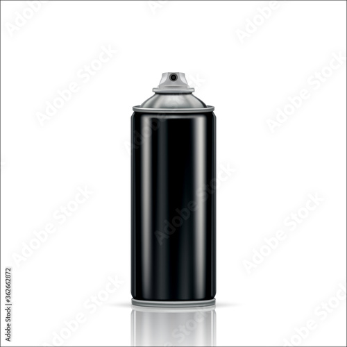 Black steel spray can on a transparent background. Vector illustration