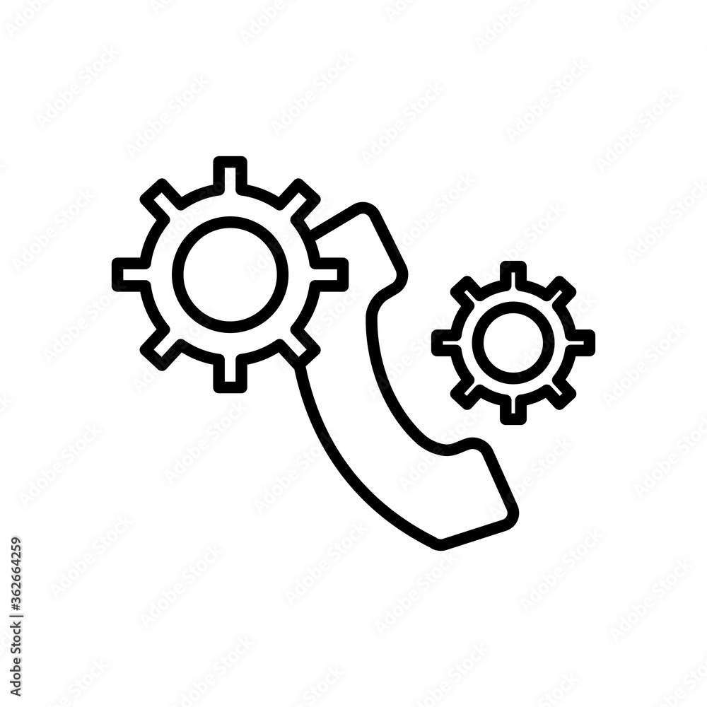 support service concept, phone and gear wheels icon, line style support service concept, phone and gear wheels icon, line style