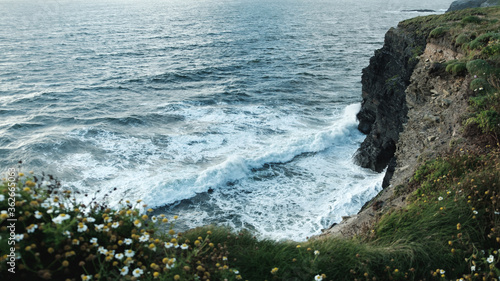 waves crashing on rocks