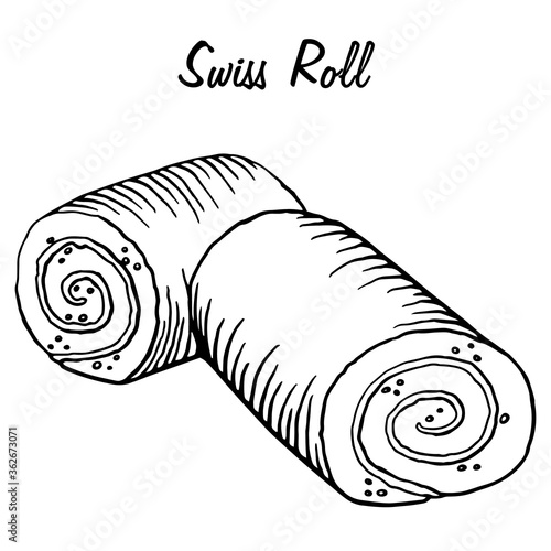 Hand Drawn Swiss Roll Sketch Symbol. Vector Pastry Element In Trendy Style. Set, collection. Vector illustration