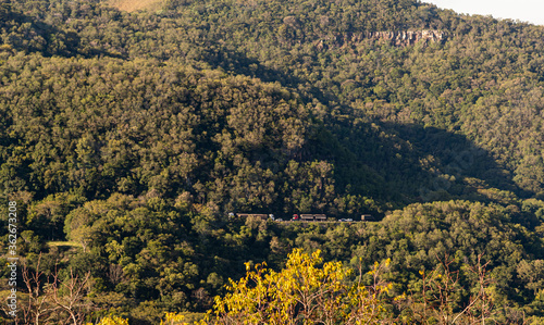 Federal highway BR 158 in Brazil amid fragmentation of Atlantic forest vegetation