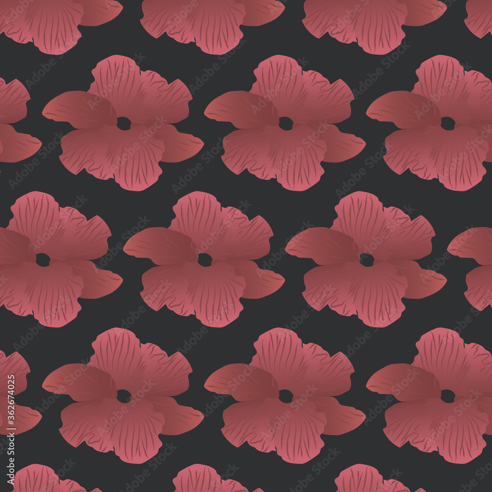 Flower seamless pattern with beautiful flowers on dark black background. Pattern for fashion prints.