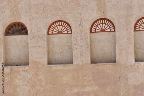 old wooden windows of arab architecture ,sharjah Uae .