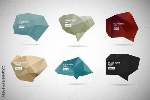 set of colorful origami low poly speech bubbles