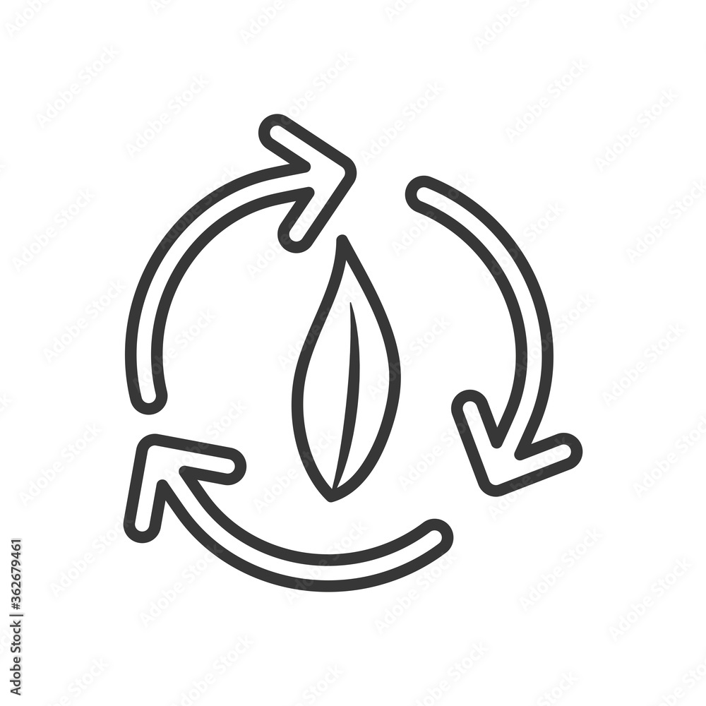 leaf with circle arrows around, line style leaf with circle arrows around, line style