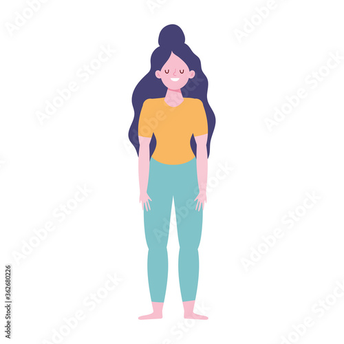 young woman character standing isolated design icon white background