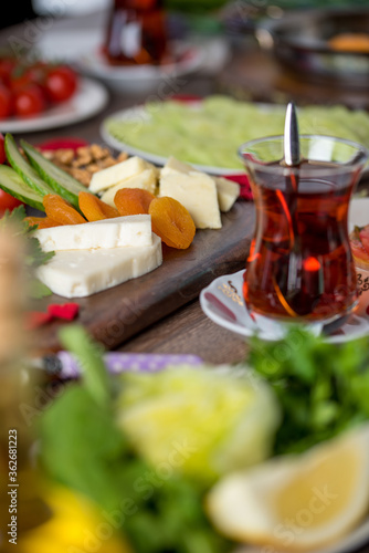 Delicious traditional turkish breakfast on table