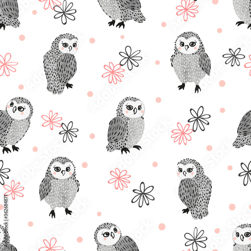 Seamless cute watercolor ow...