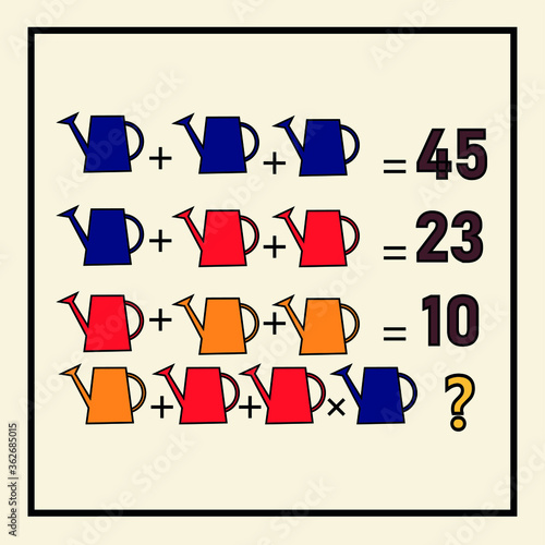 Mathematical rebus. Counting game for preschool children.A riddle for the mind. A riddle with numbers. Vector