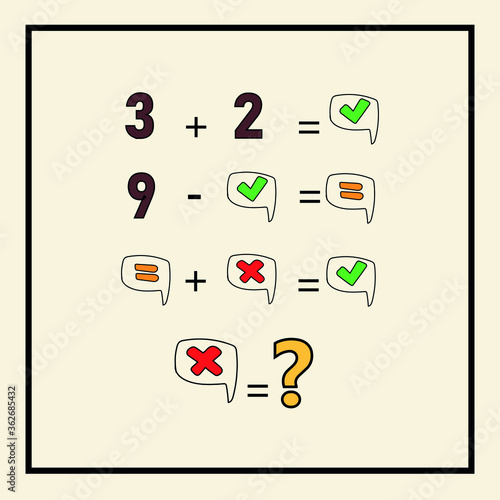 Mathematical rebus. Counting game for preschool children.A riddle for the mind. A riddle with numbers. Vector