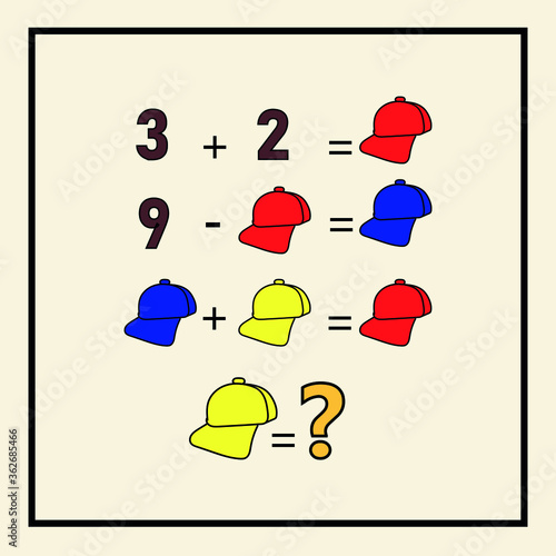 Mathematical rebus. Counting game for preschool children.A riddle for the mind. A riddle with numbers. Vector