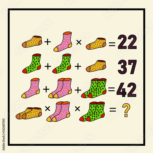 Mathematical riddle. Children funny riddle entertainment. Sheet right answer. Vector activity page and game.