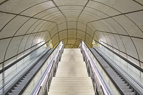 Concrete escalator shaft at a metro station