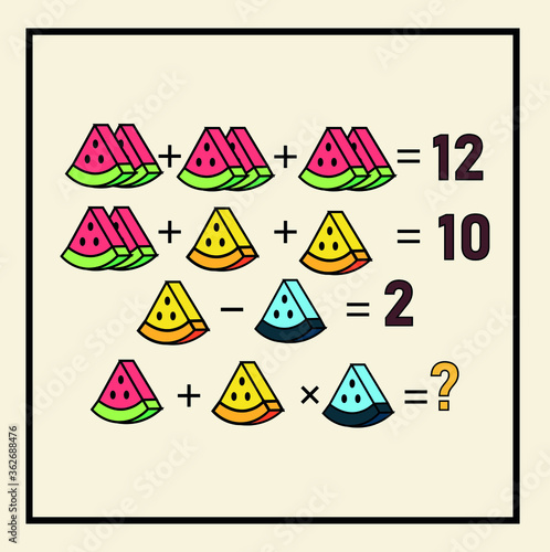 Mathematical riddle. Children funny riddle entertainment. Sheet right answer. Vector activity page and game.