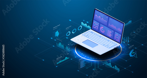 Modern flat design isometric concept of Data Analysis for website and mobile website. Data analytics for company marketing solutions or financial performance. Budget accounting or statistics concept.