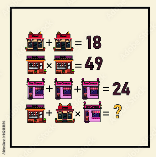 Mathematical riddle. Children funny riddle entertainment. Sheet right answer. Vector activity page and game.