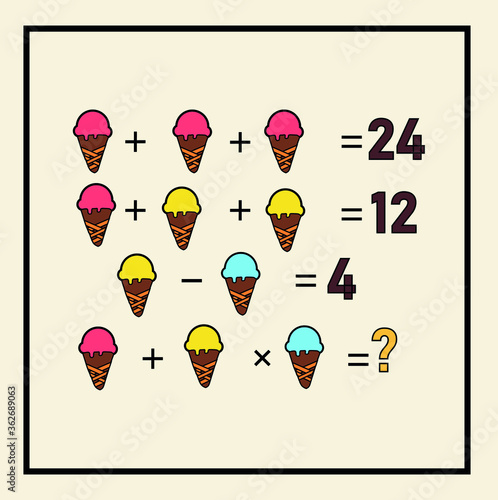 Mathematical riddle. Children funny riddle entertainment. Sheet right answer. Vector activity page and game.