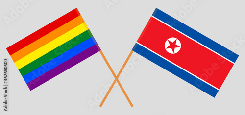 Crossed flags of LGBT and North Korea